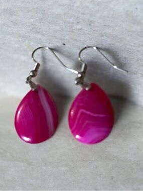 Pink Teardrop Agate Dangle Earrings - Brand
